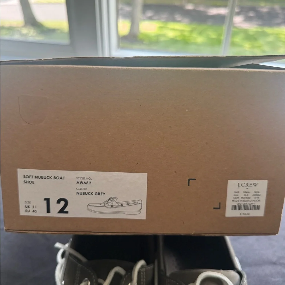 J. Crew Men's Nubuck Gray Boat Shoes with White Laces